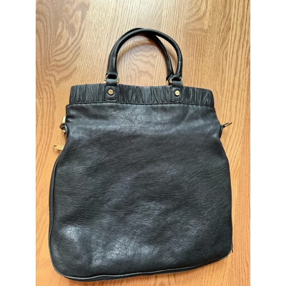 Alexis Hudson‎ Black Leather Ruched Tote Satchel Bag Gold Hardware READ